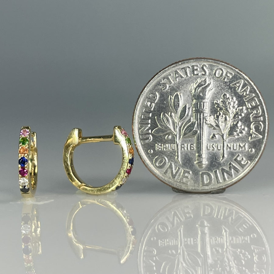 14K Yellow Gold Multi Stone Huggie Earrings 0.09ct