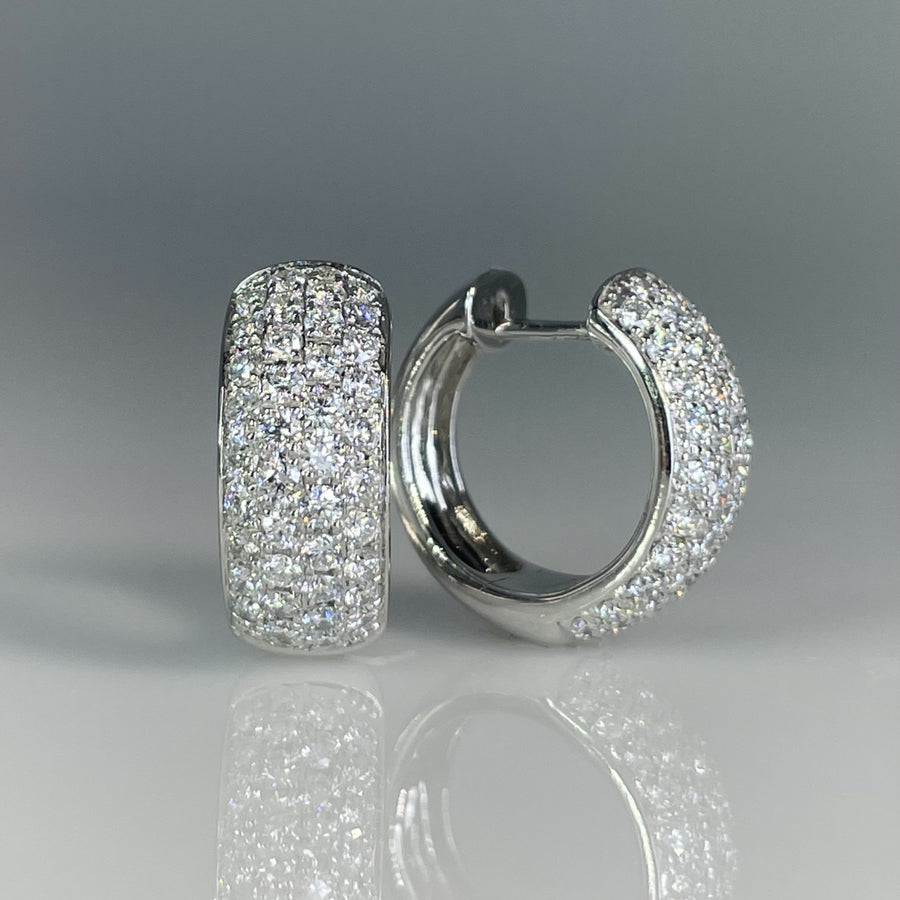 14K White Gold Natural Diamond Huggie Earrings 1.50ct