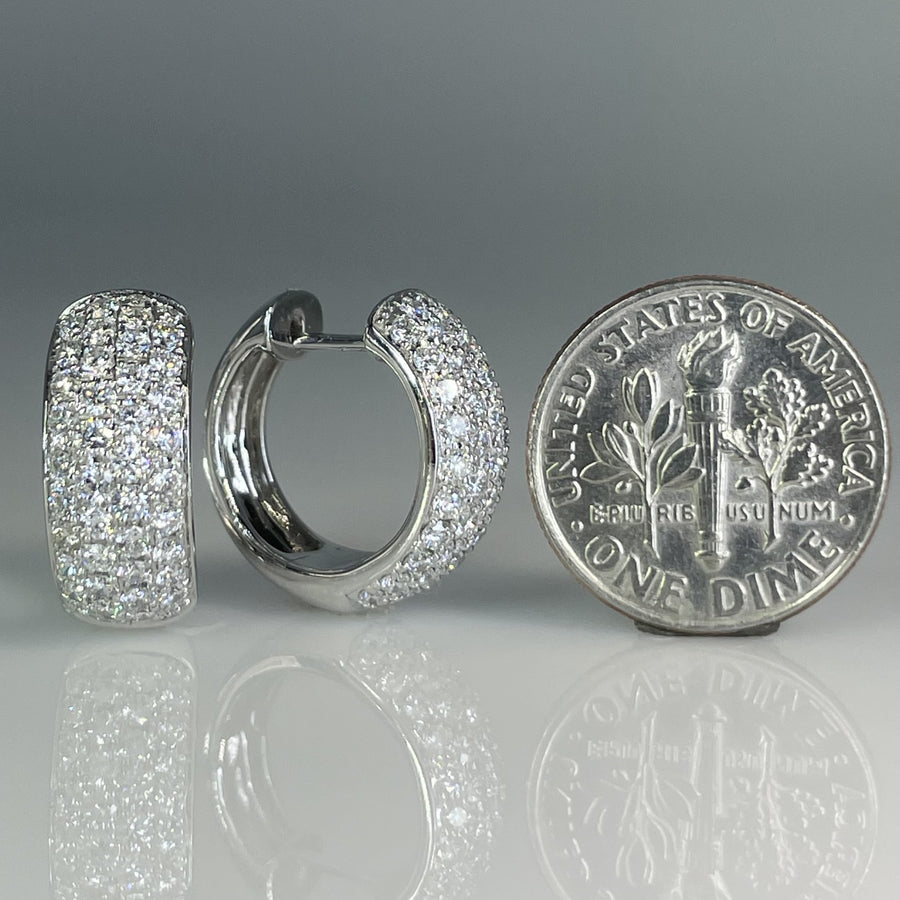 14K White Gold Natural Diamond Huggie Earrings 1.50ct