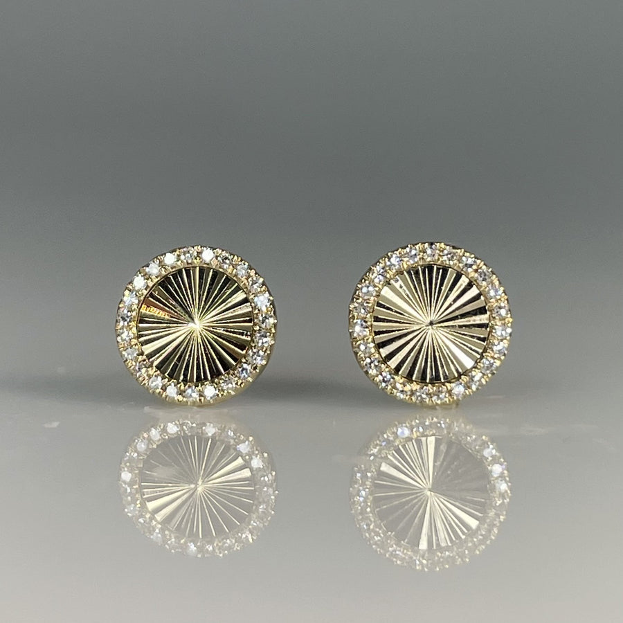 14K Yellow Gold Natural Diamond Disc Stud Earrings 0.10ct 8mm