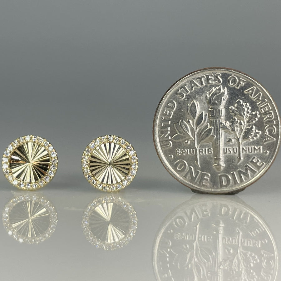 14K Yellow Gold Natural Diamond Disc Stud Earrings 0.10ct 8mm