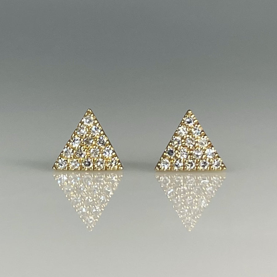 14K Yellow Gold Natural Diamond Pave Triangle Stud Earrings 0.18ct 5mm