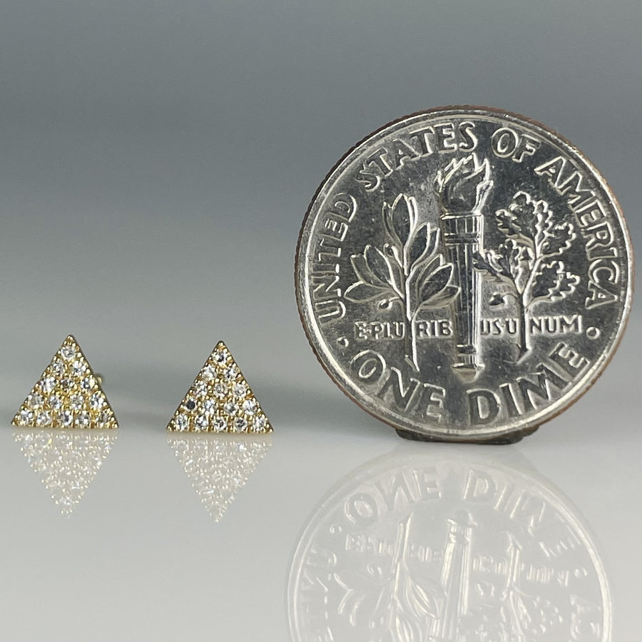 14K Yellow Gold Natural Diamond Pave Triangle Stud Earrings 0.18ct 5mm