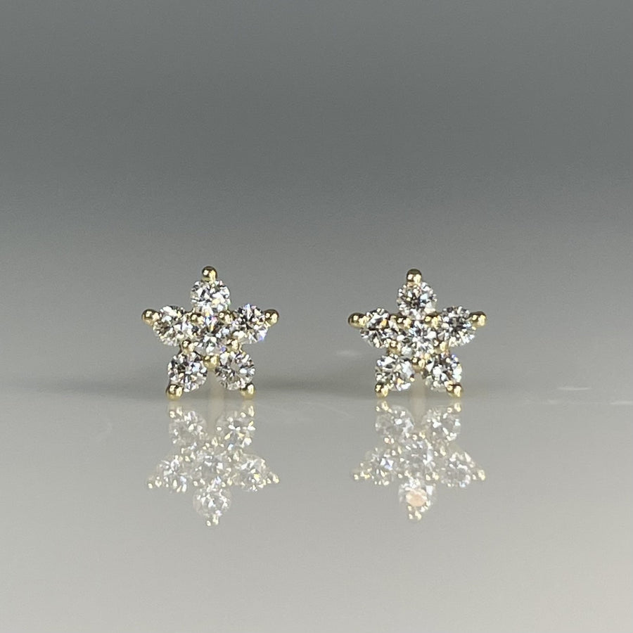 14K Yellow Gold Natural Diamond Flower Stud Earrings 0.19ct