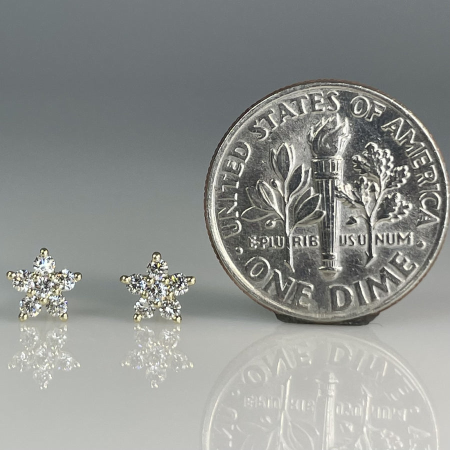 14K Yellow Gold Natural Diamond Flower Stud Earrings 0.19ct