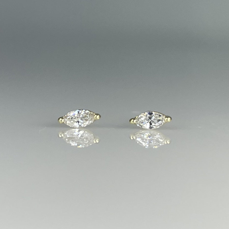 14K Yellow Gold Marquise Natural Diamond Stud Earrings 0.10ct