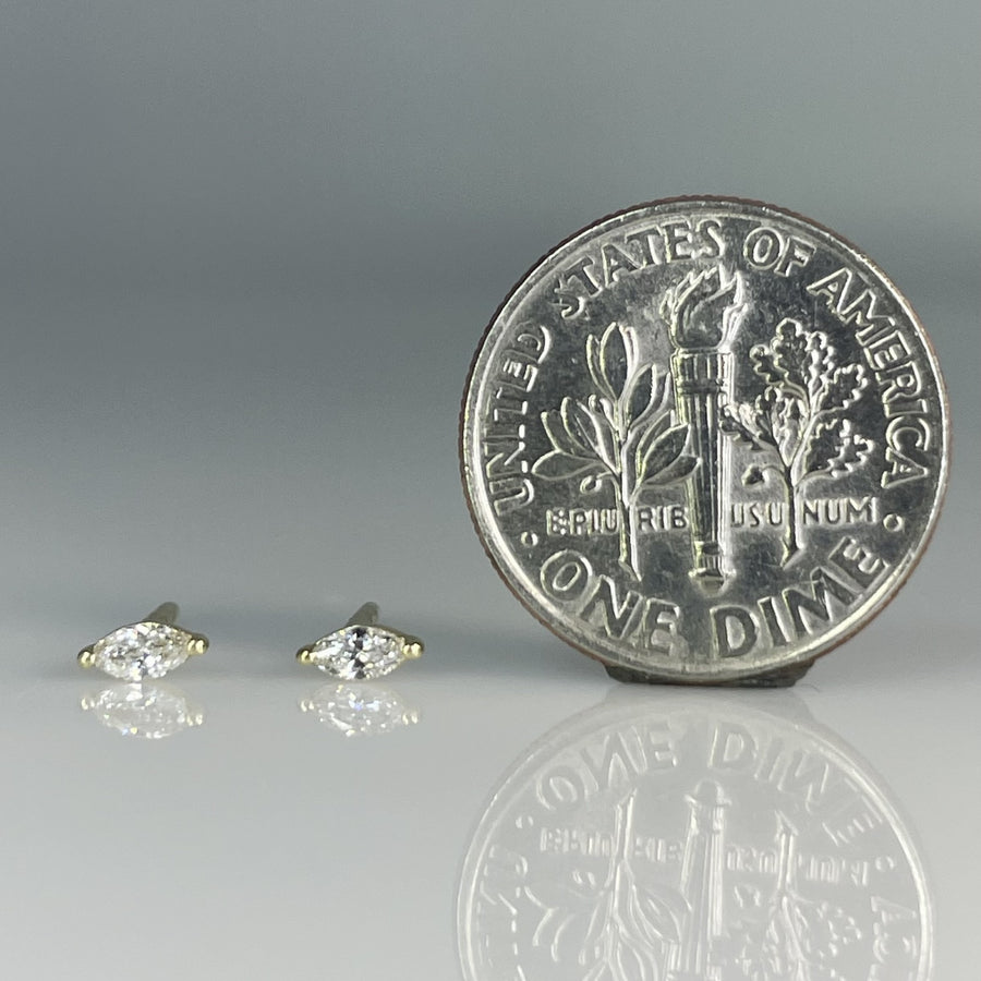 14K Yellow Gold Marquise Natural Diamond Stud Earrings 0.10ct