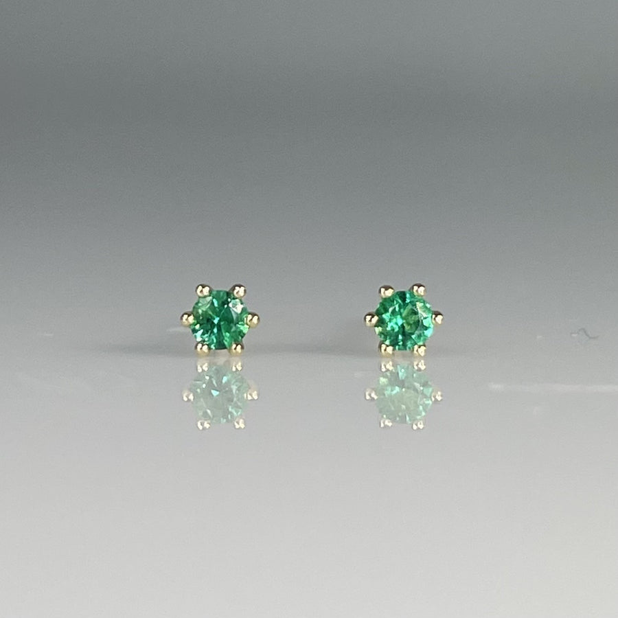 14K Yellow Gold Round Emerald Stud Earrings 0.11ct