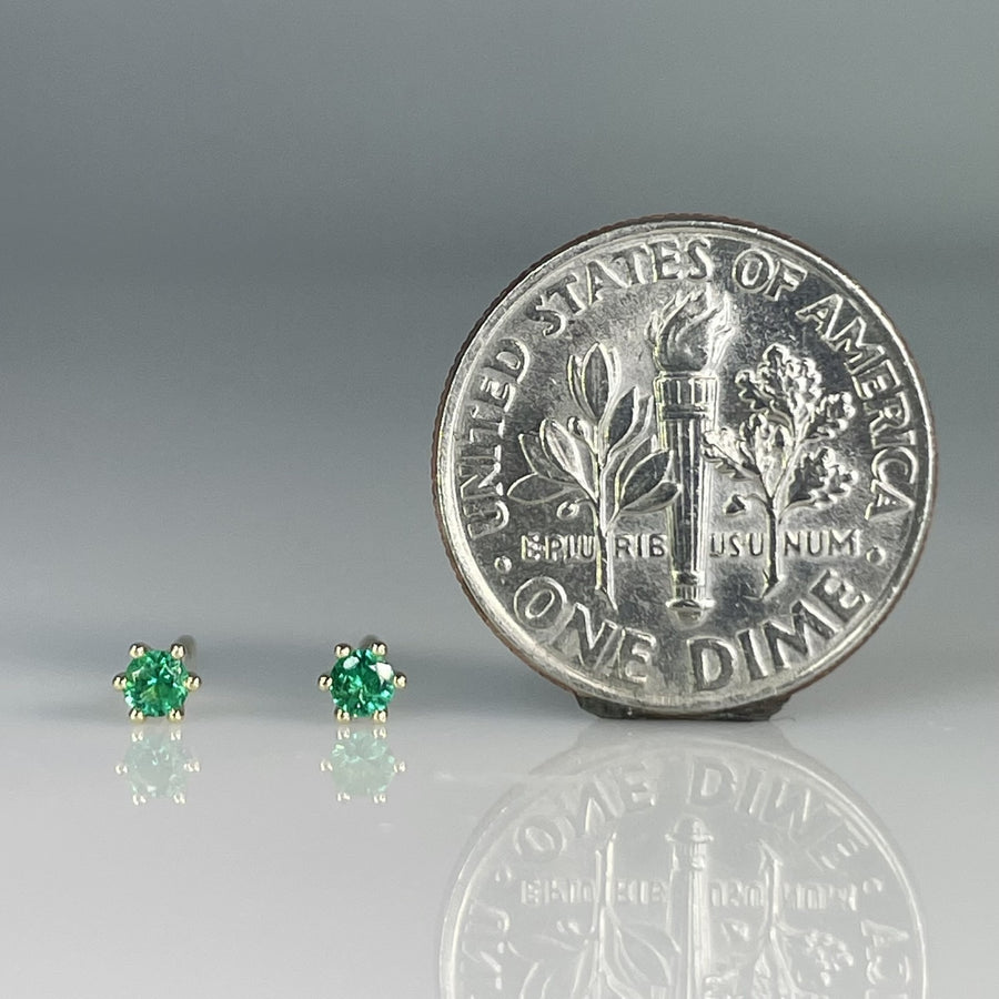 14K Yellow Gold Round Emerald Stud Earrings 0.11ct