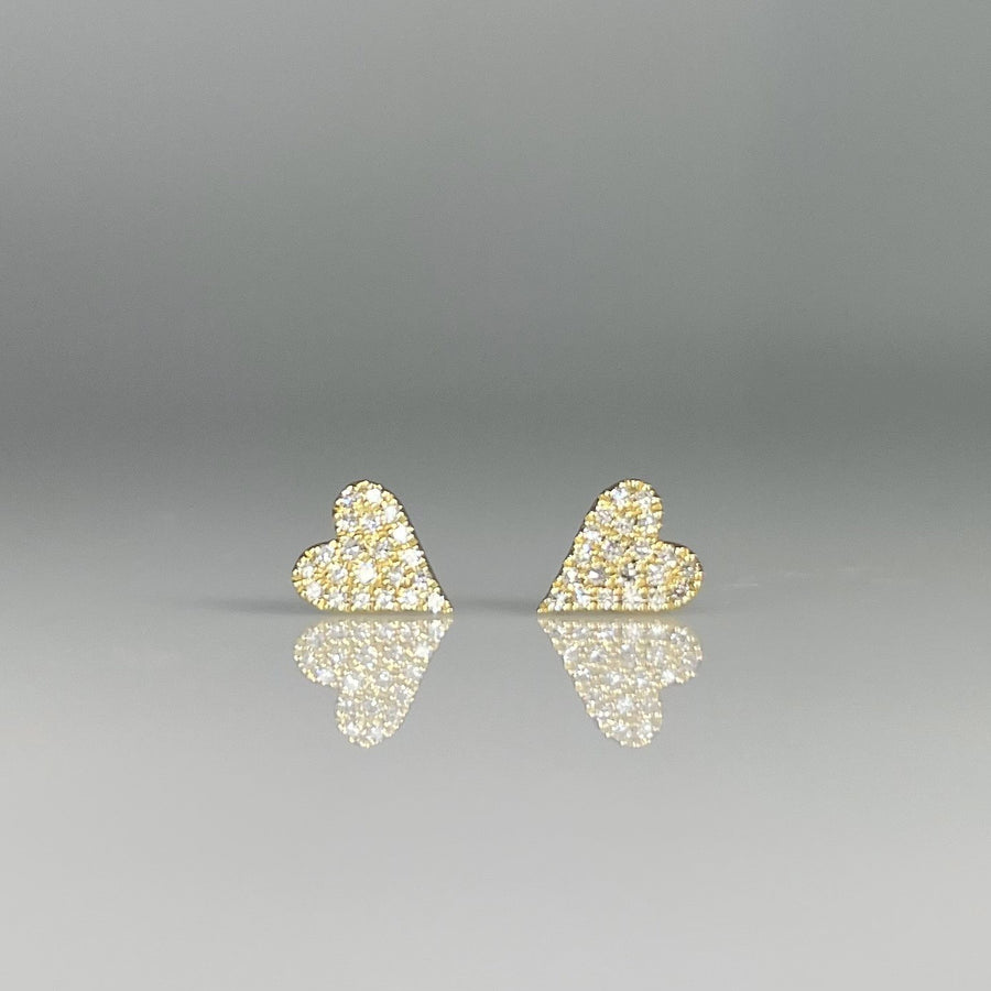 14K Yellow Gold Natural Pave Diamond Heart Stud Earrings 0.09ct