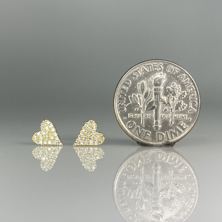 14K Yellow Gold Natural Pave Diamond Heart Stud Earrings 0.09ct