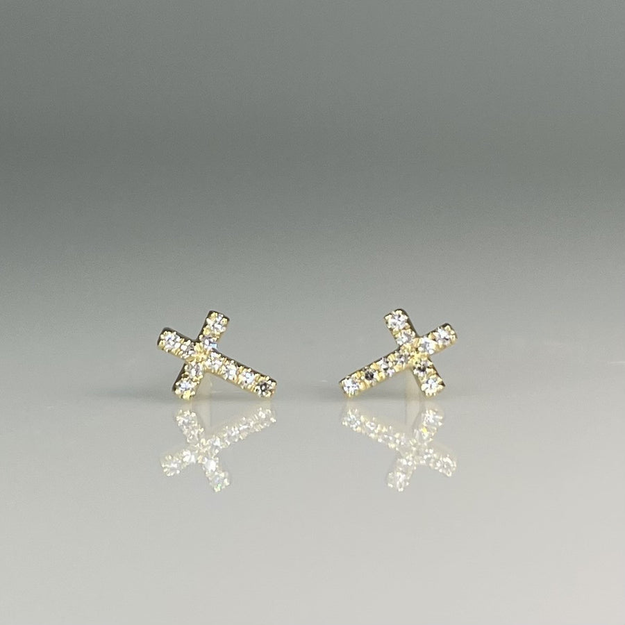 14K Yellow Gold Diamond Cross Studs 0.05ct