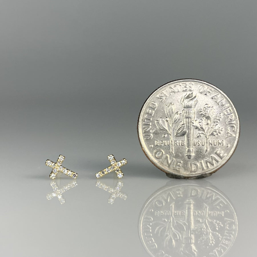 14K Yellow Gold Diamond Cross Studs 0.05ct