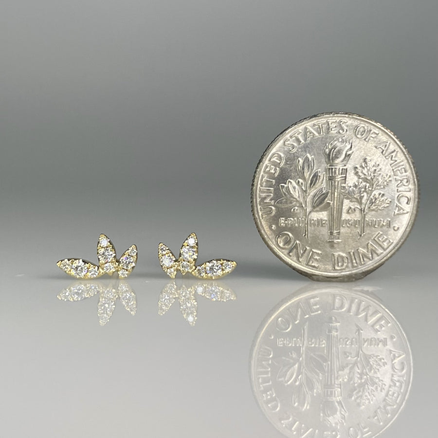 14K Yellow Gold Natural Diamond 3 Leaf Stud Earring 0.16ct
