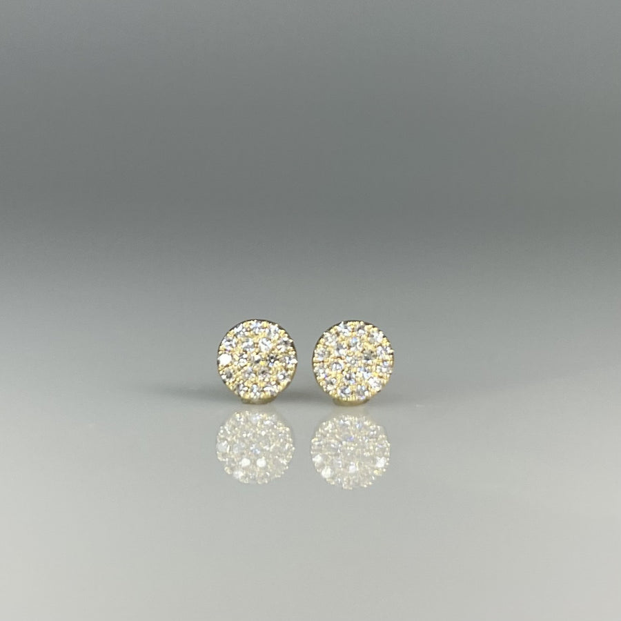 14K Yellow Gold Natural Pave Diamond Circle Stud Earrings 0.10ct