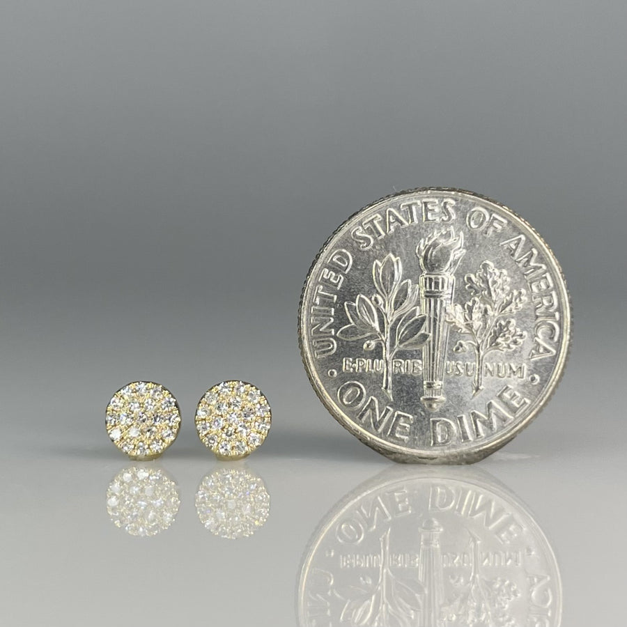 14K Yellow Gold Natural Pave Diamond Circle Stud Earrings 0.10ct