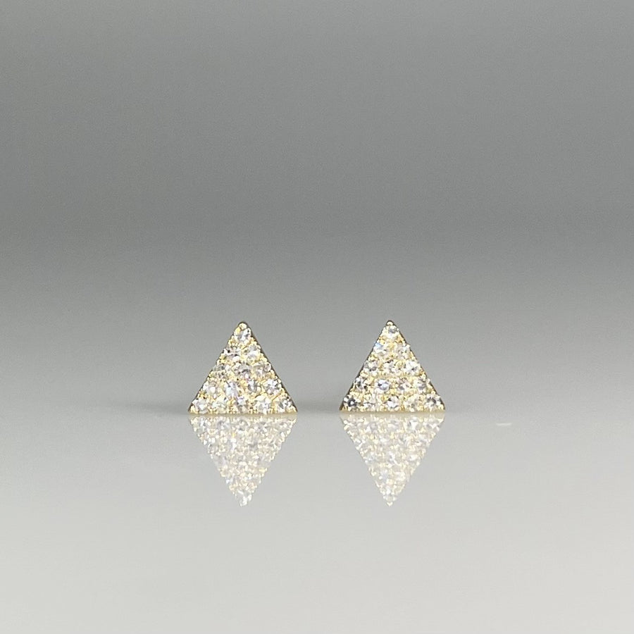 14K Yellow Gold Natural Diamond Triangle Pave Stud Earrings 0.07ct