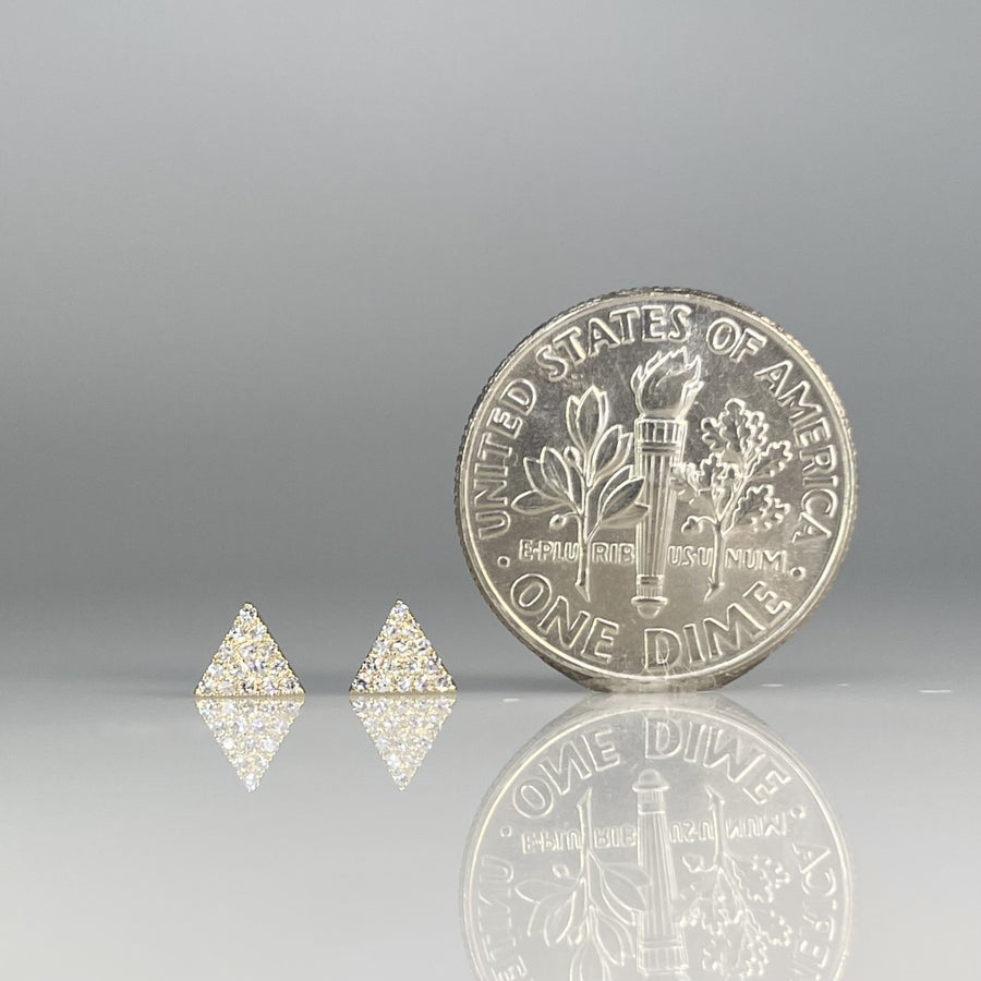 14K Yellow Gold Natural Diamond Triangle Pave Stud Earrings 0.07ct