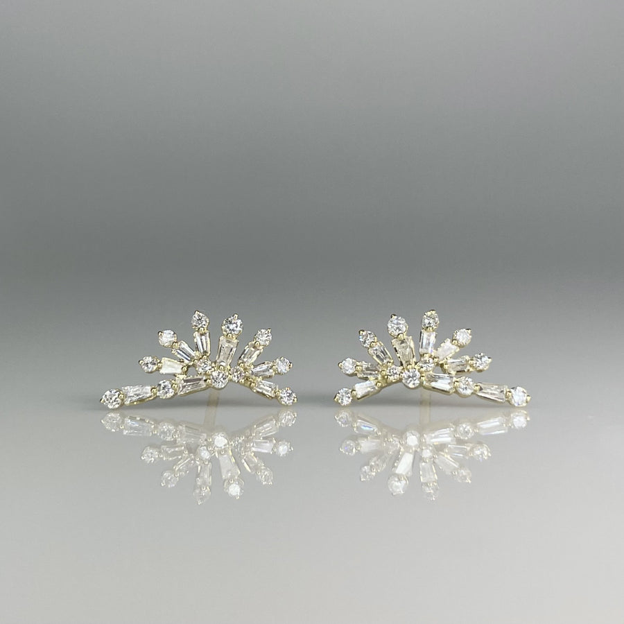 14K Yellow Gold Natural Diamond Firework Stud Earrings 0.42ct 8x15mm