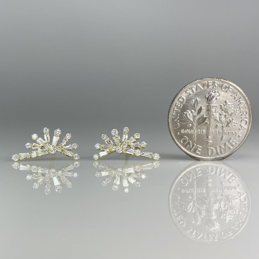 14K Yellow Gold Natural Diamond Firework Stud Earrings 0.42ct 8x15mm