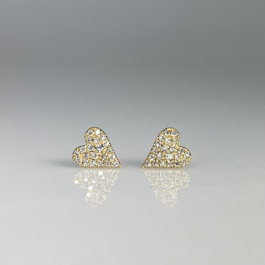 14K Yellow Gold Natural Diamond Heart Pave Stud Earrings 0.09ct