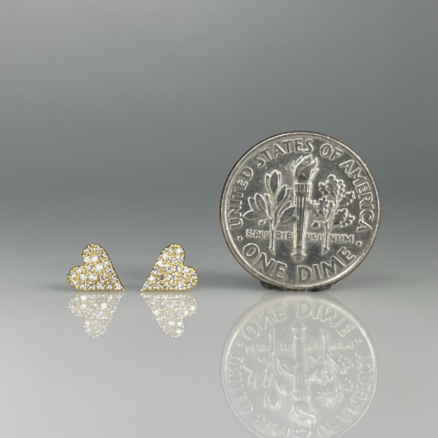 14K Yellow Gold Natural Diamond Heart Pave Stud Earrings 0.09ct
