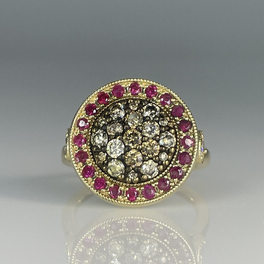 14K Yellow Gold Champagne Diamond & Ruby Ring 1.04/0.60ct