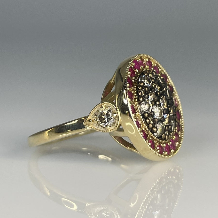 14K Yellow Gold Champagne Diamond & Ruby Ring 1.04/0.60ct