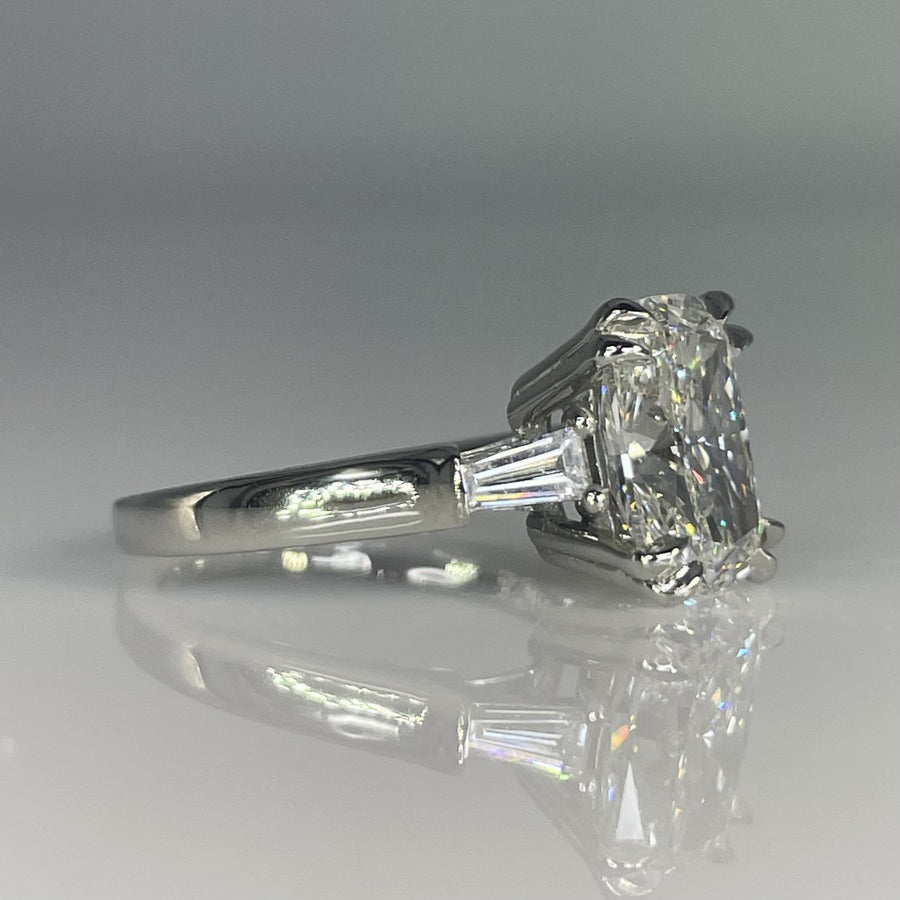 Platinum Lab Grown Cushion & Baguette Cut Diamond Ring 3.09/0.27ct F/VS1