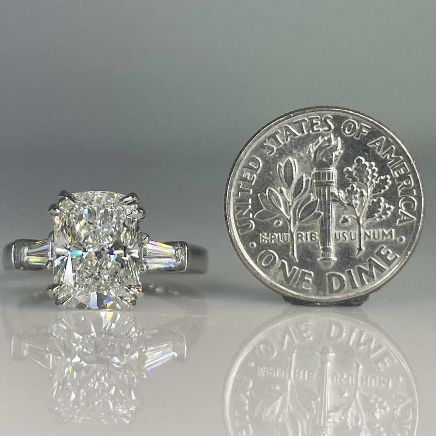Platinum Lab Grown Cushion & Baguette Cut Diamond Ring 3.09/0.27ct F/VS1
