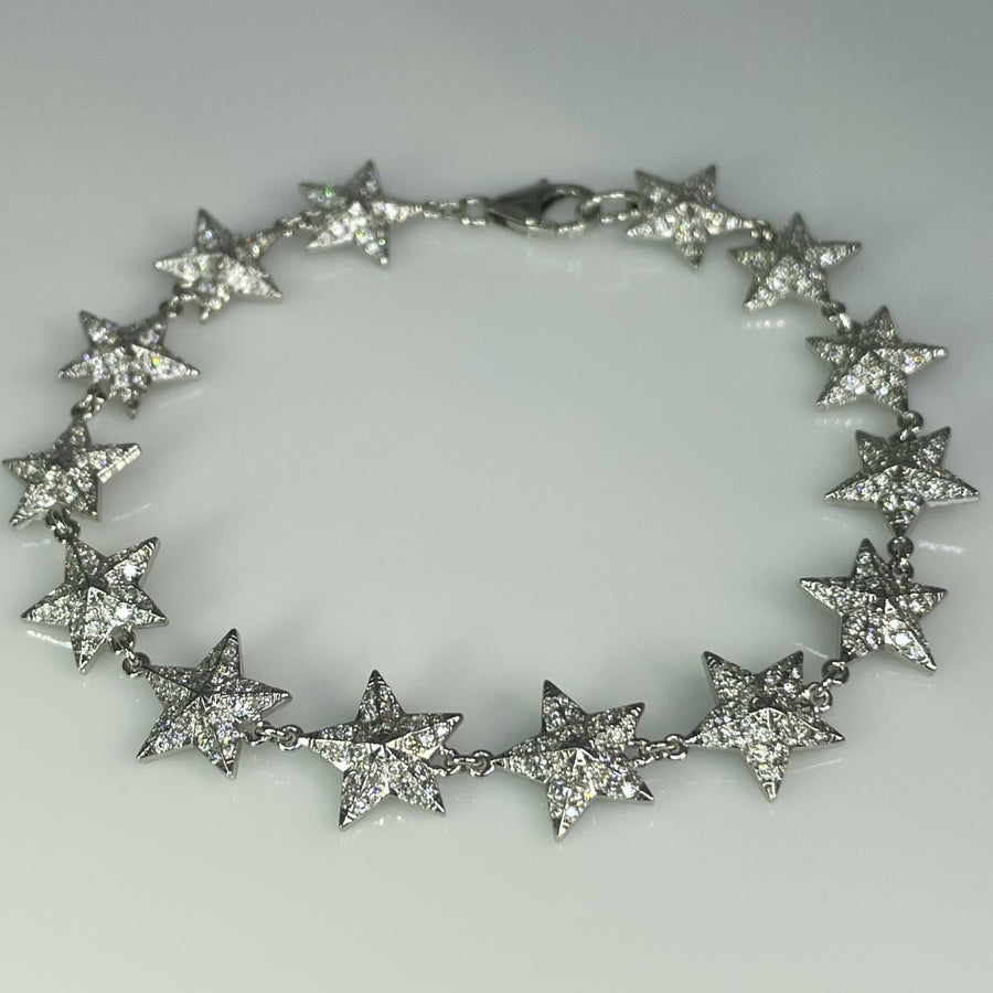 14K White Gold White & Black Diamond Star Bracelet 2.19/2.8ct