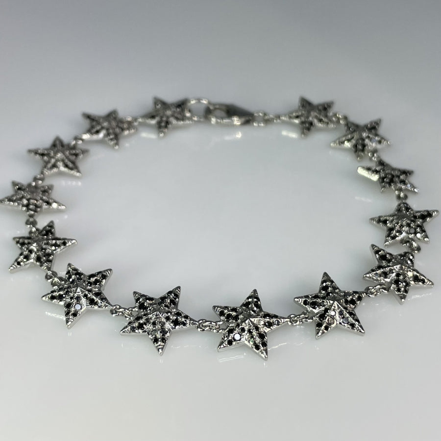 14K White Gold White & Black Diamond Star Bracelet 2.19/2.8ct