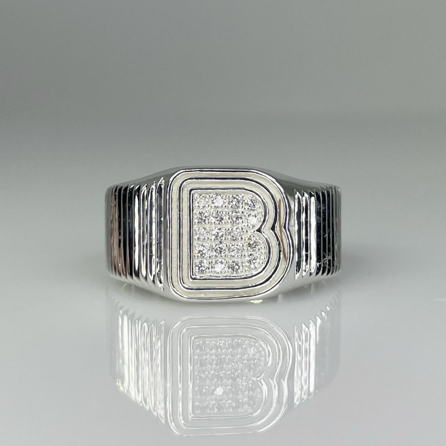 Sterling Silver Natural Diamond Initial Ring 0.19ct