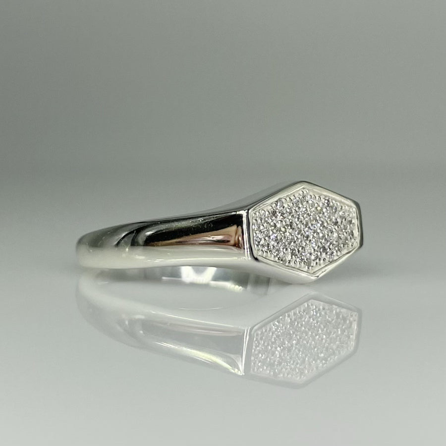 Sterling Silver Natural Diamond Hexagon Ring 0.25ct