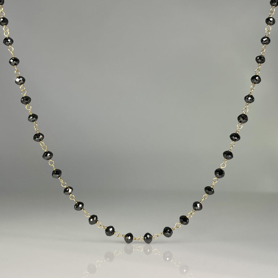 14K Yellow Gold Black Diamond Beaded Necklace 21ct