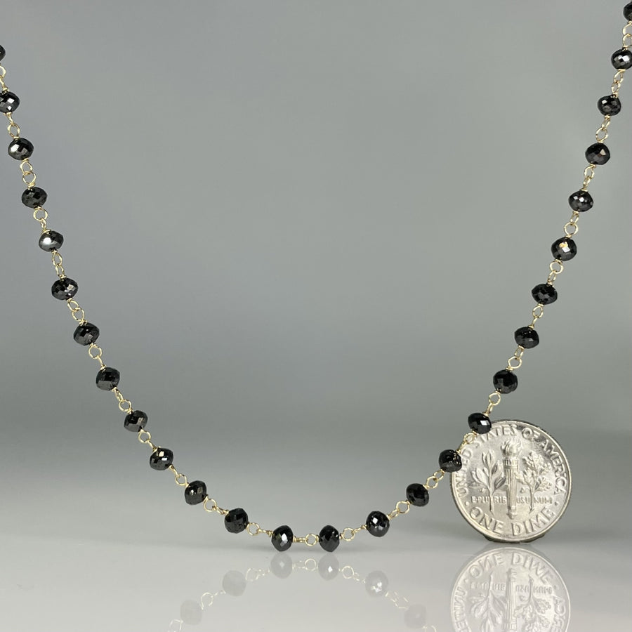 14K Yellow Gold Black Diamond Beaded Necklace 21ct