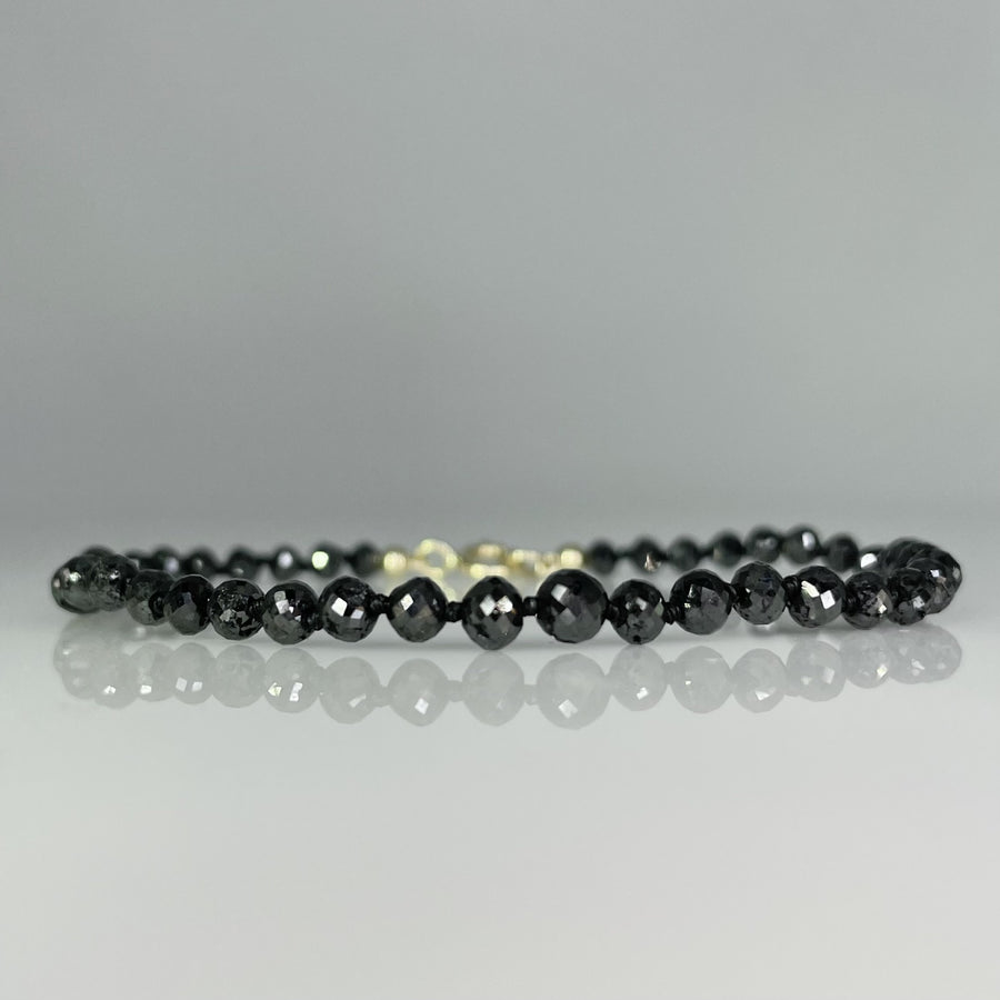 14K Yellow Gold Black Diamond Beaded Bracelet 14ct