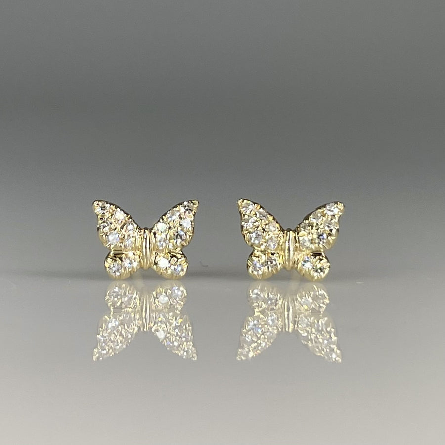 14K Yellow Gold Diamond Butterfly Stud Earrings 0.06ct
