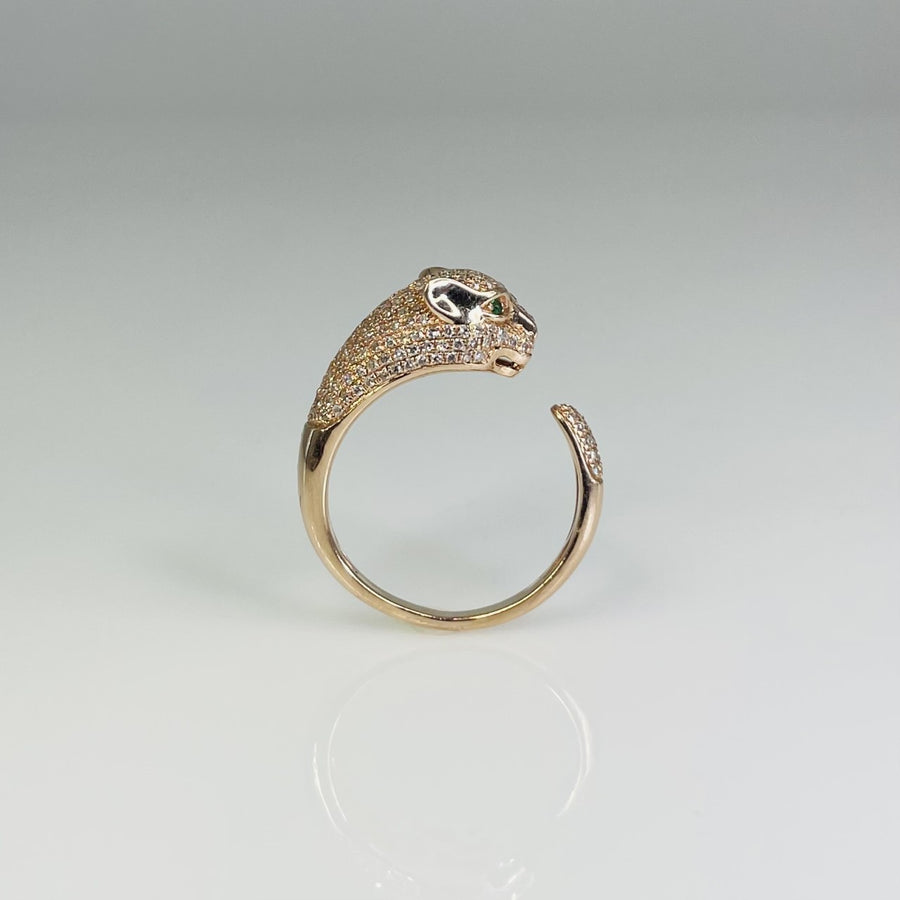 14 Karat Rose Gold Diamond Panther Ring 0.52ct