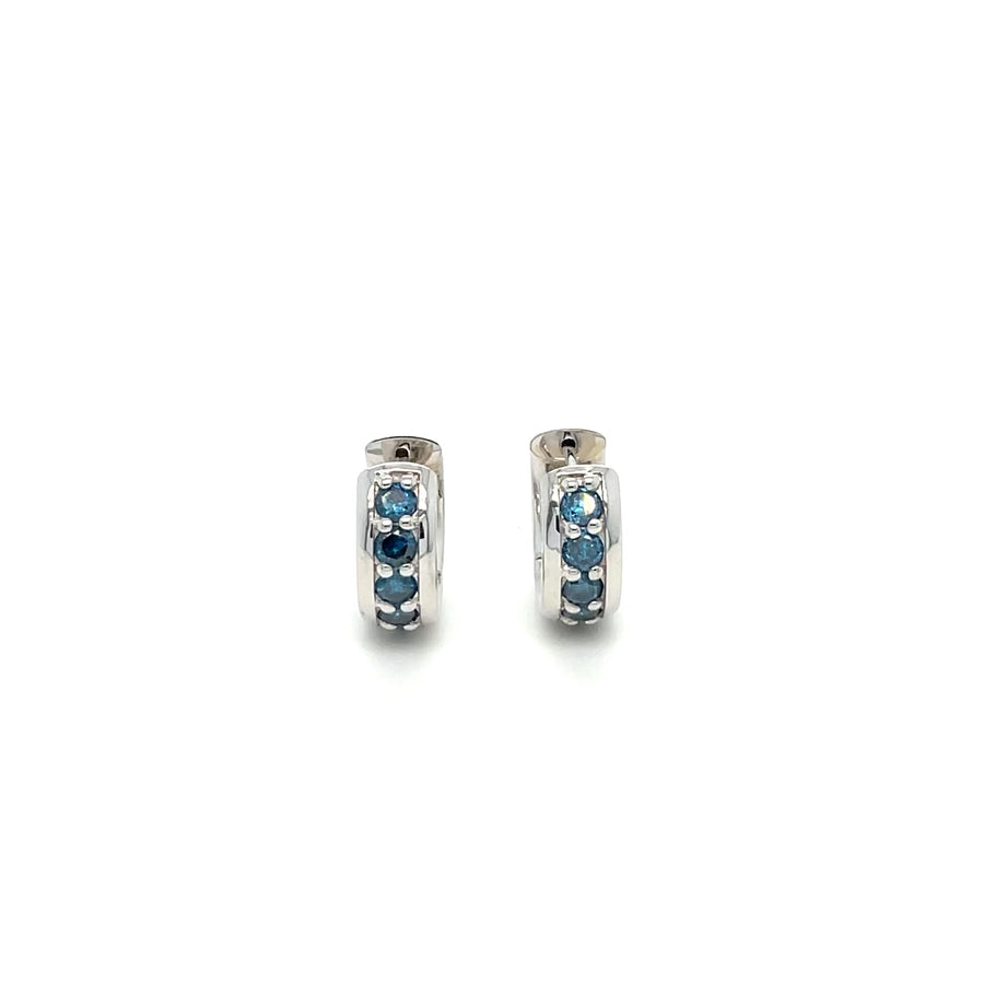 14K White Gold Blue Diamond Huggies 0.55ct