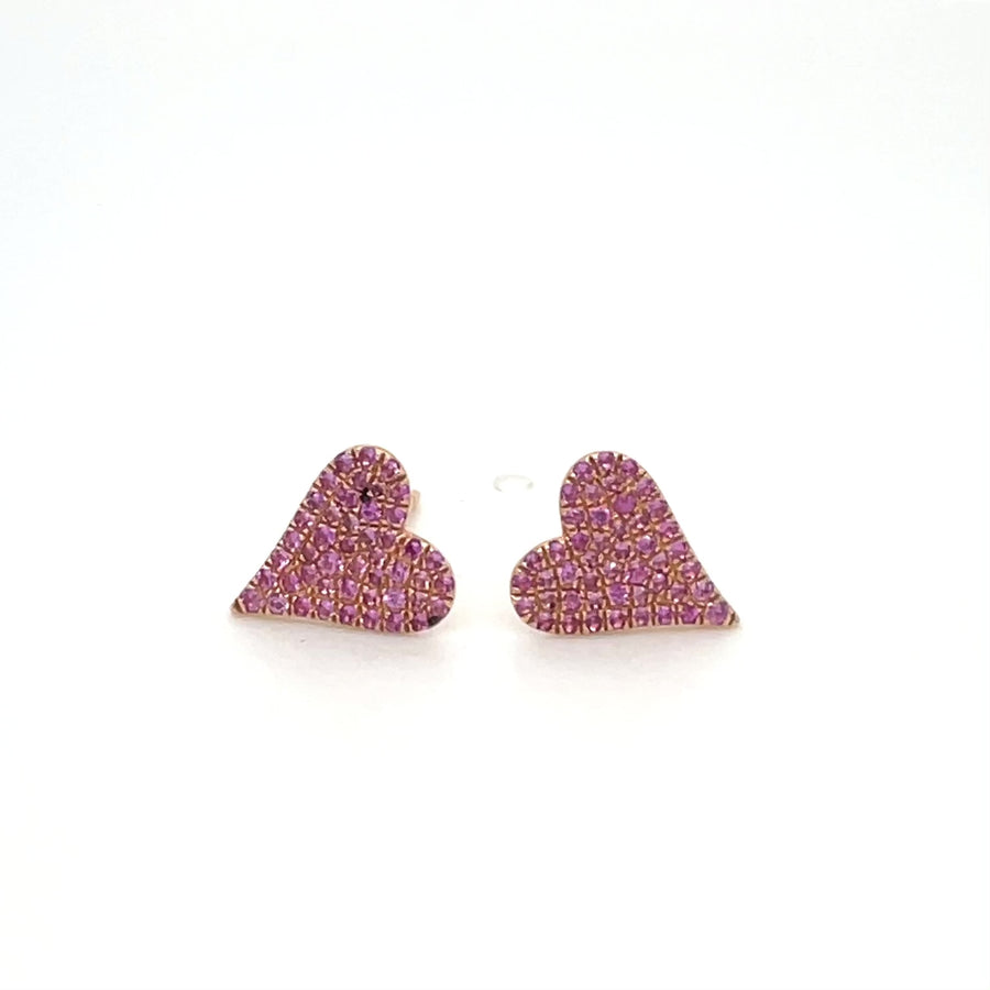 14K Rose Gold Pave Pink Sapphire Heart Studs 0.31ct