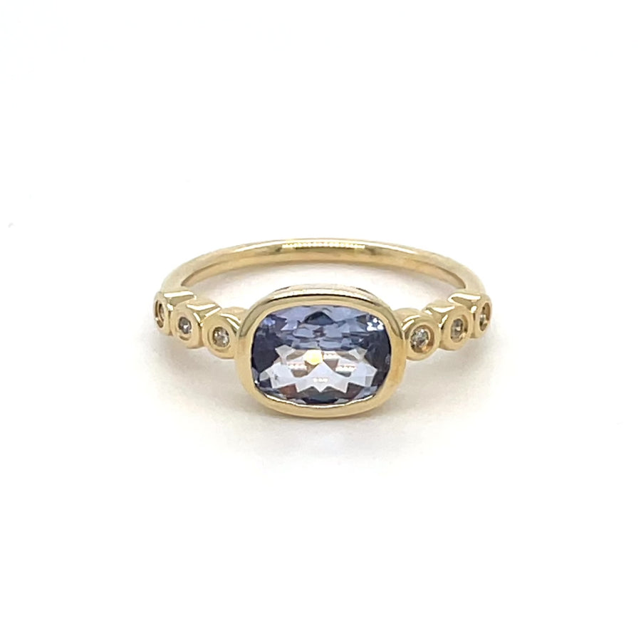 14K Yellow Gold Blue Sapphire and Diamond Ring 1.30/0.06ct
