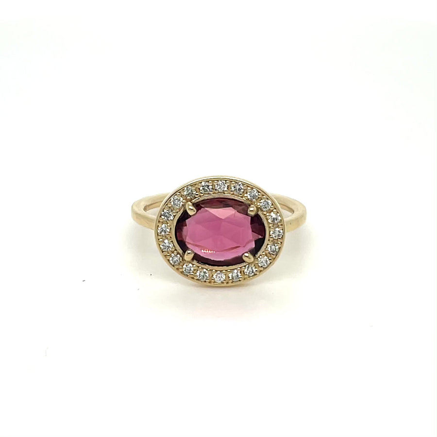 14K Yellow Gold Pink Tourmaline and Diamond Ring 1.29/0.20ct