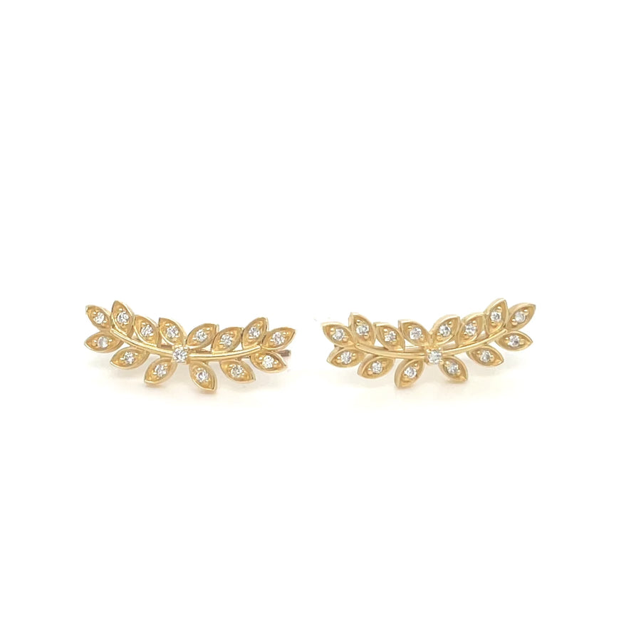 14K Yellow Gold Diamond Fern Climber Earrings 0.30ct