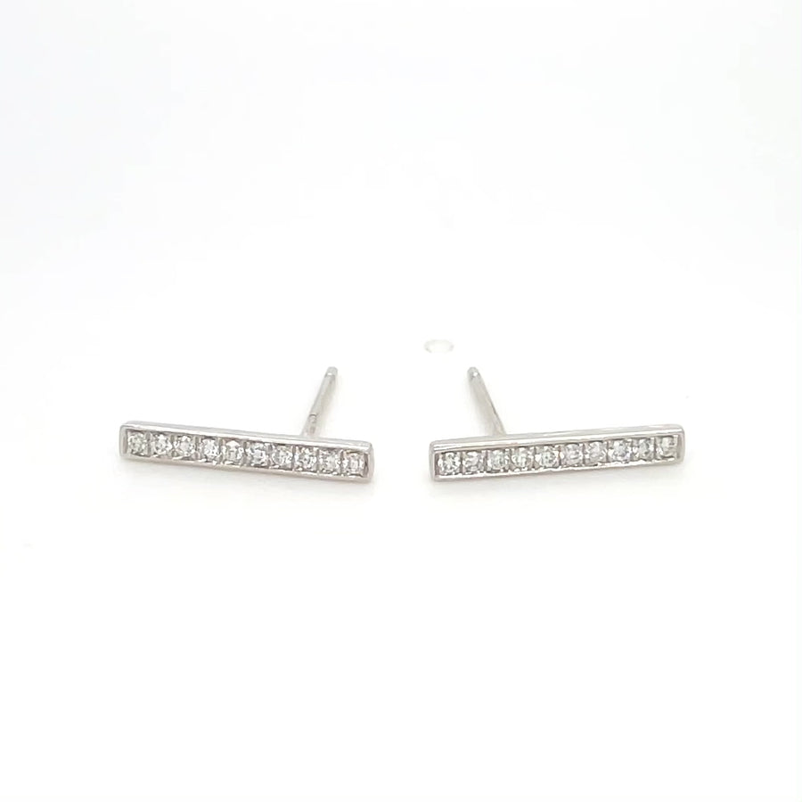 14K White Gold Diamond Bar Earrings 0.21ct