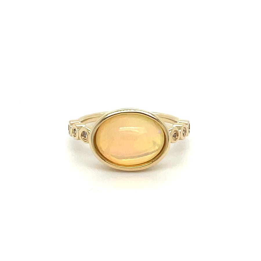 14K Yellow Gold Ethiopian Opal and Diamond Ring 2.24/0.06ct