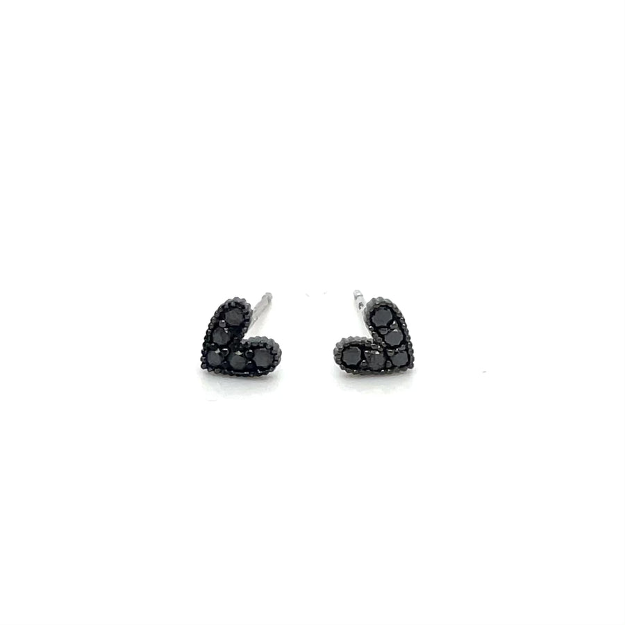 14K White Gold Black Diamond Heart Stud Earrings 0.27ct