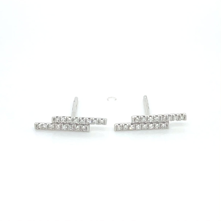 14K White Gold Diamond Double Bar Earrings 0.17ct