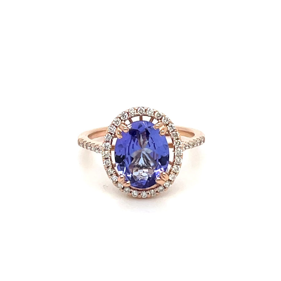 14K Rose Gold Tanzanite and Diamond Ring 2.06ct/0.28ct