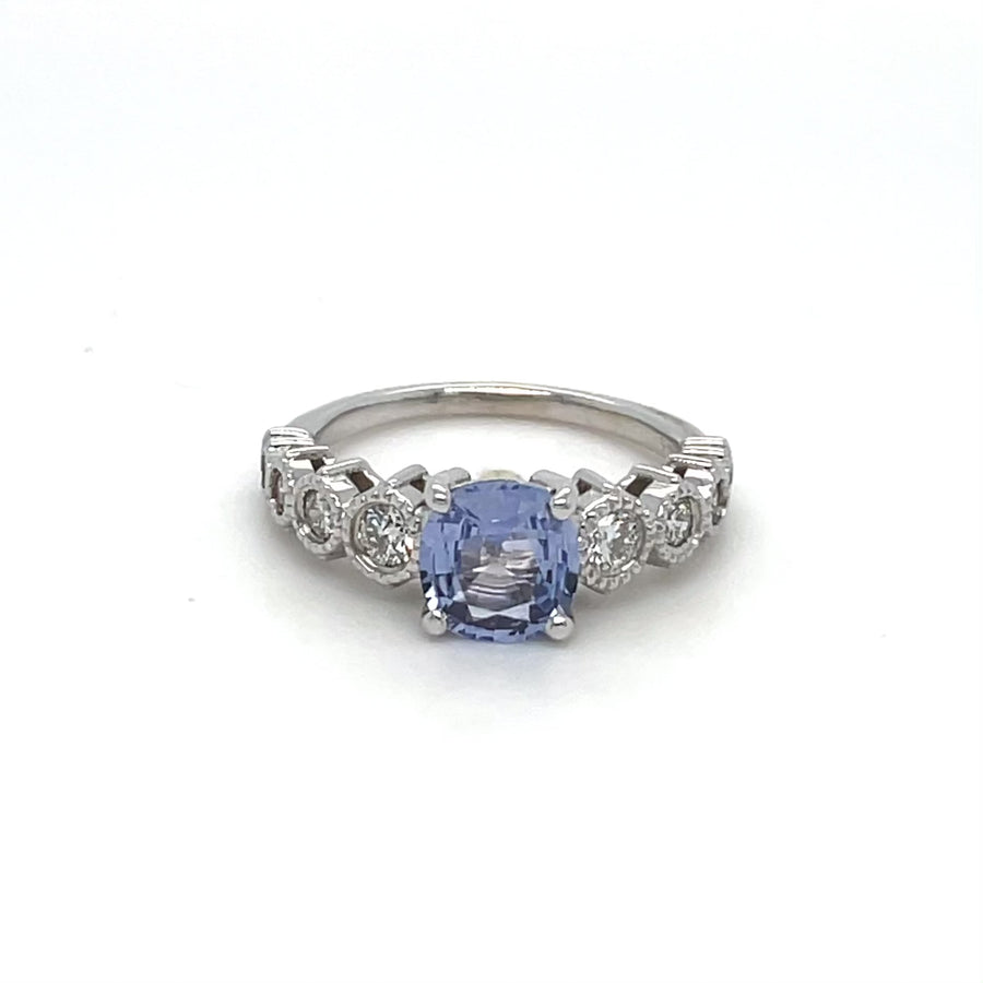 14K White Gold Blue Sapphire and Diamond Ring 1.42/0.46ct
